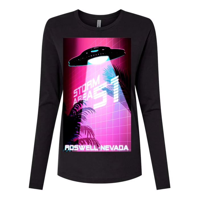 Vaporwave Storm Area 51 UFO Womens Cotton Relaxed Long Sleeve T-Shirt