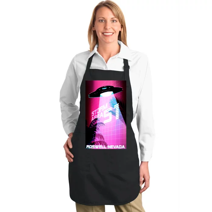 Vaporwave Storm Area 51 UFO Full-Length Apron With Pocket