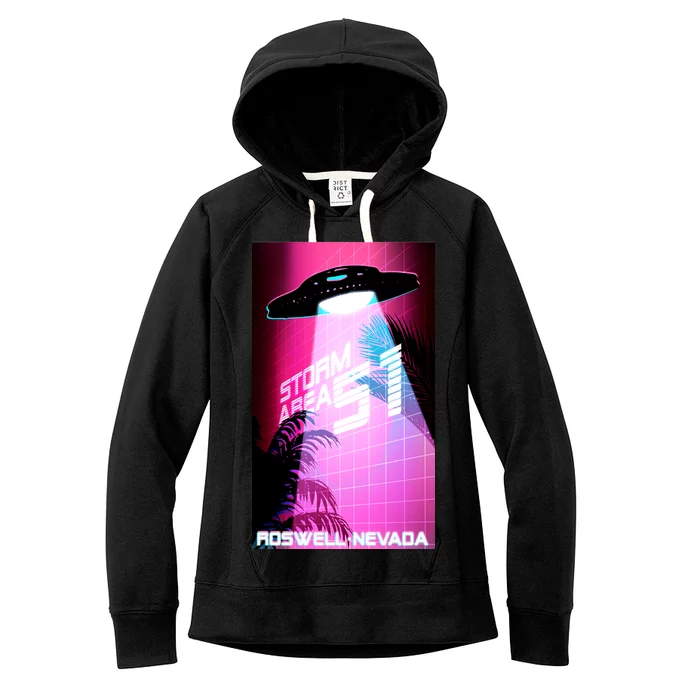 Vaporwave Storm Area 51 UFO Women's Fleece Hoodie