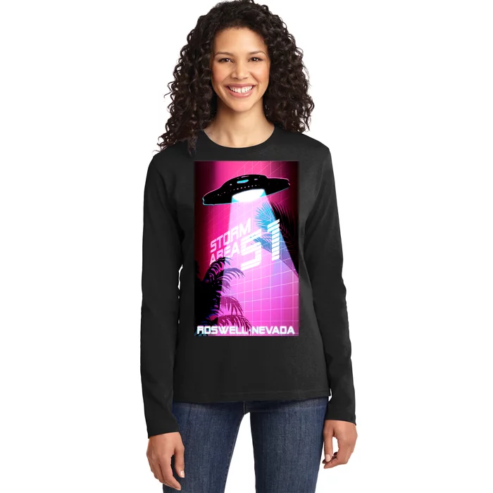 Vaporwave Storm Area 51 UFO Ladies Long Sleeve Shirt