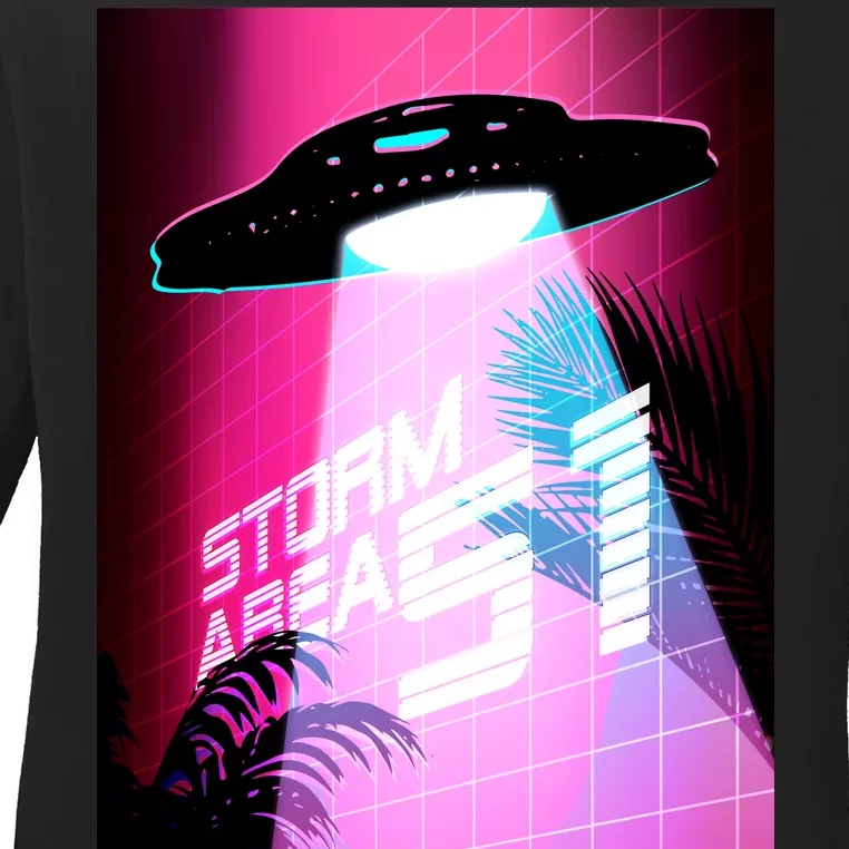 Vaporwave Storm Area 51 UFO Ladies Long Sleeve Shirt