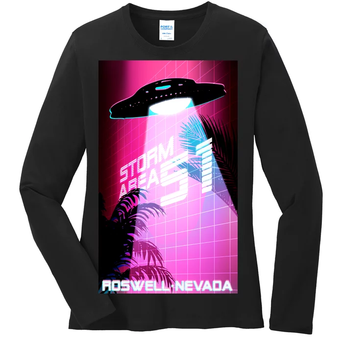 Vaporwave Storm Area 51 UFO Ladies Long Sleeve Shirt