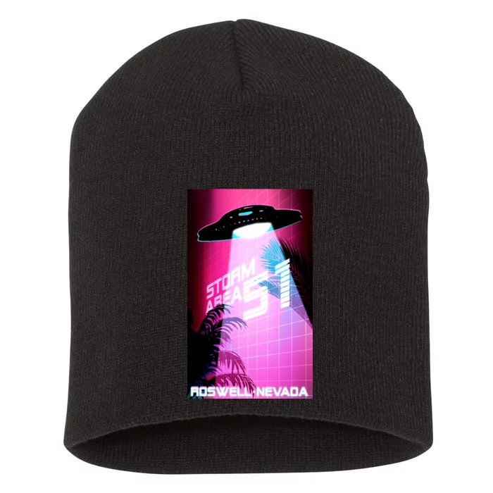 Vaporwave Storm Area 51 UFO Short Acrylic Beanie