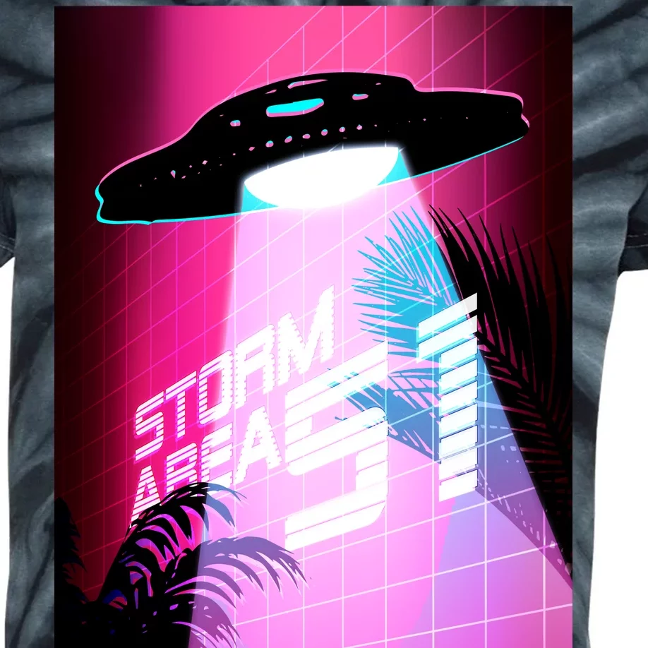 Vaporwave Storm Area 51 UFO Kids Tie-Dye T-Shirt