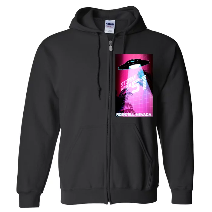 Vaporwave Storm Area 51 UFO Full Zip Hoodie