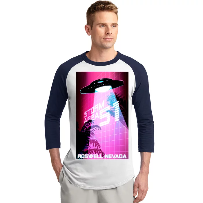 Vaporwave Storm Area 51 UFO Baseball Sleeve Shirt