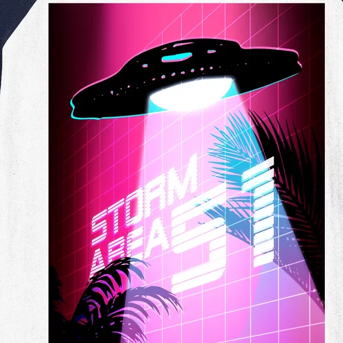 Vaporwave Storm Area 51 UFO Baseball Sleeve Shirt