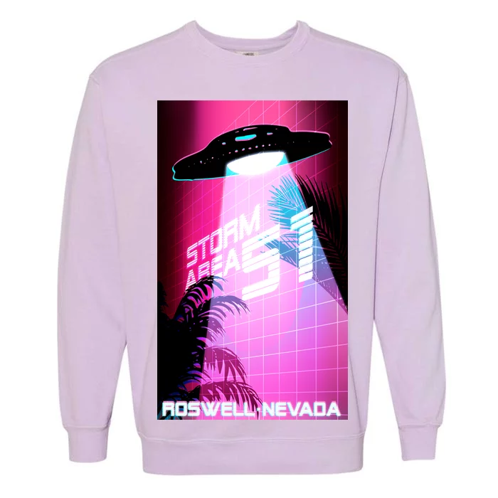 Vaporwave Storm Area 51 UFO Garment-Dyed Sweatshirt