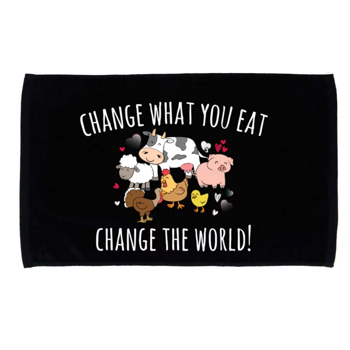 Vegan Animal Rights Change What You Eat Change The World Funny Gift Microfiber Hand Towel