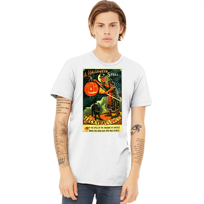 Vintage Art Retro Halloween Witch Premium T-Shirt