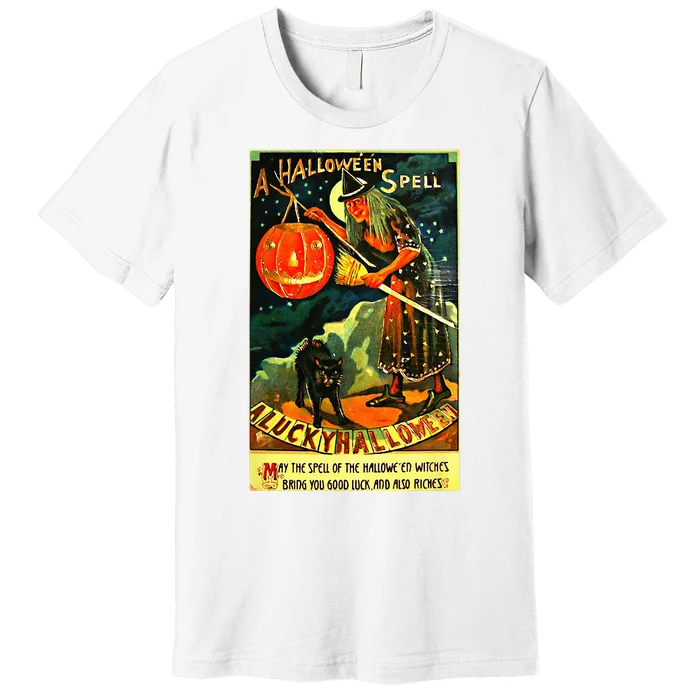 Vintage Art Retro Halloween Witch Premium T-Shirt