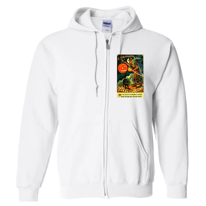 Vintage Art Retro Halloween Witch Full Zip Hoodie