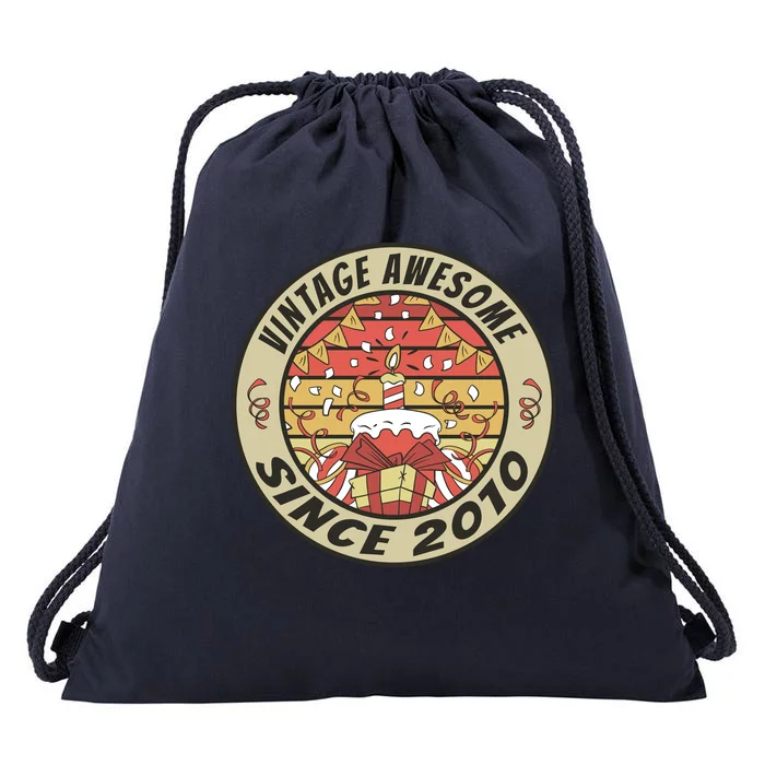 Vintage Awesome Since 2010 Birthday Gift Drawstring Bag