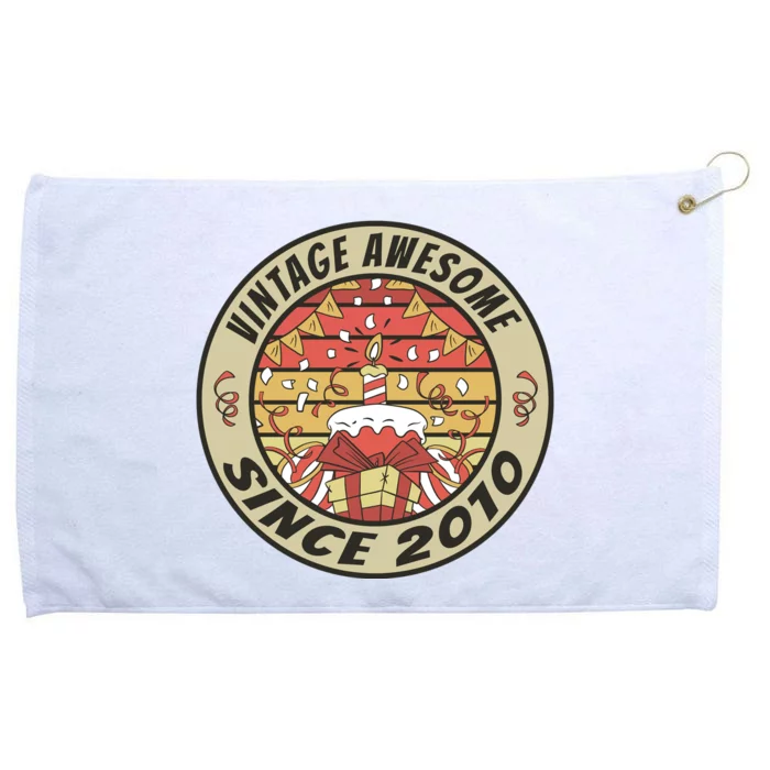 Vintage Awesome Since 2010 Birthday Gift Grommeted Golf Towel