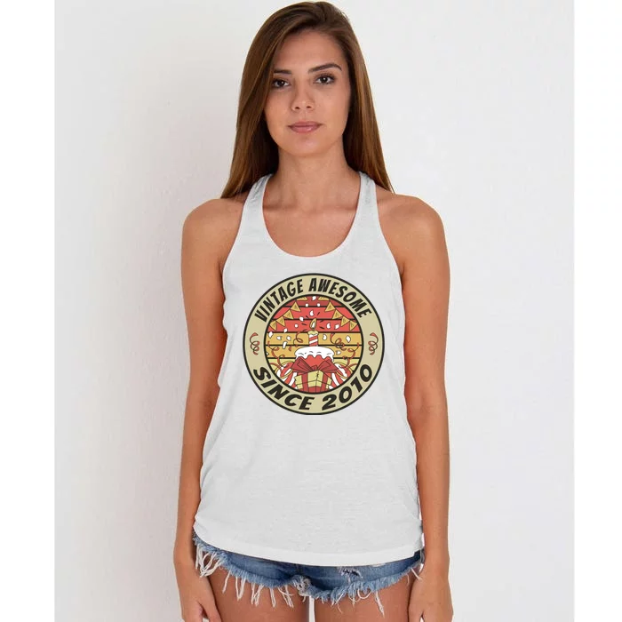 Vintage Awesome Since 2010 Birthday Gift Women's Knotted Racerback Tank