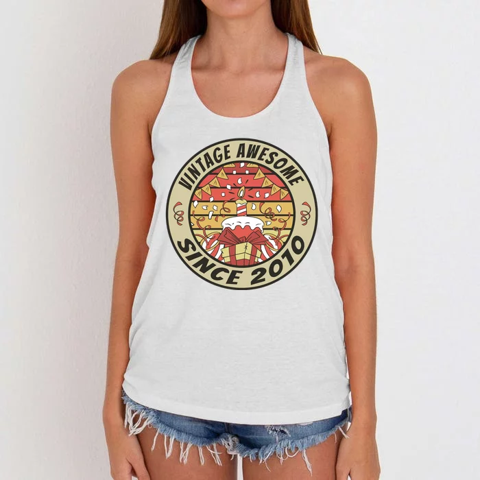 Vintage Awesome Since 2010 Birthday Gift Women's Knotted Racerback Tank