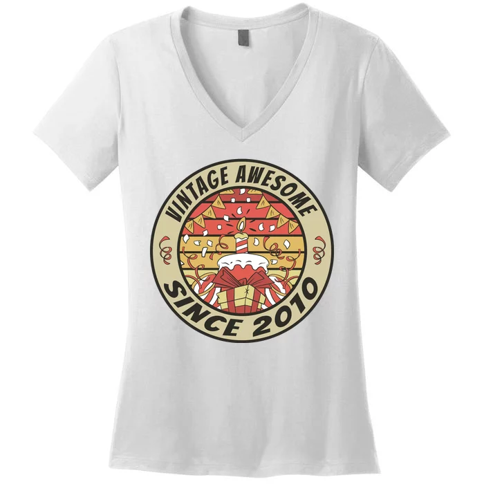 Vintage Awesome Since 2010 Birthday Gift Women's V-Neck T-Shirt