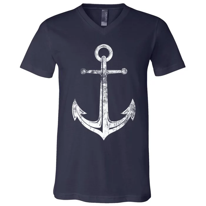 Vintage Anchor Summer Sailing Design V-Neck T-Shirt