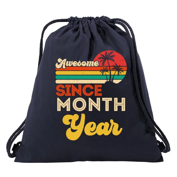 Vintage Awesome Since Customize Month And Year Birthday Drawstring Bag