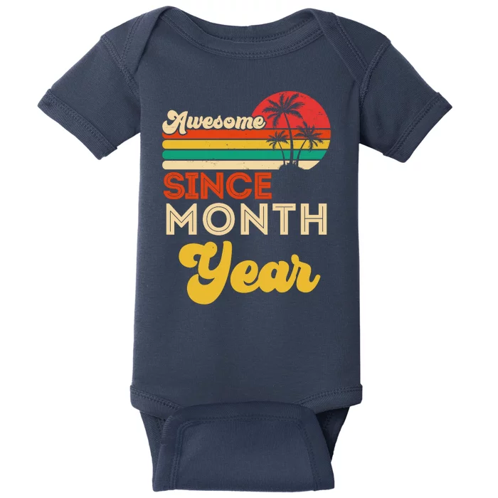 Vintage Awesome Since Customize Month And Year Birthday Baby Bodysuit