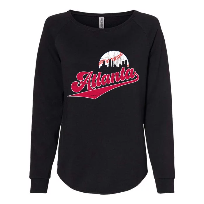 Vintage Atlanta Skyline Retro Game Day Baseball Gift Womens California Wash Sweatshirt