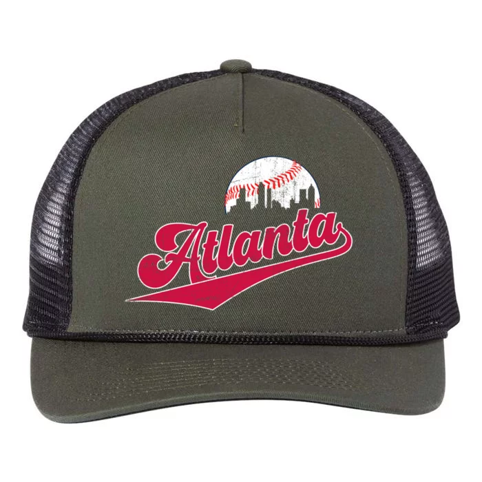 Vintage Atlanta Skyline Retro Game Day Baseball Gift Retro Rope Trucker Hat Cap