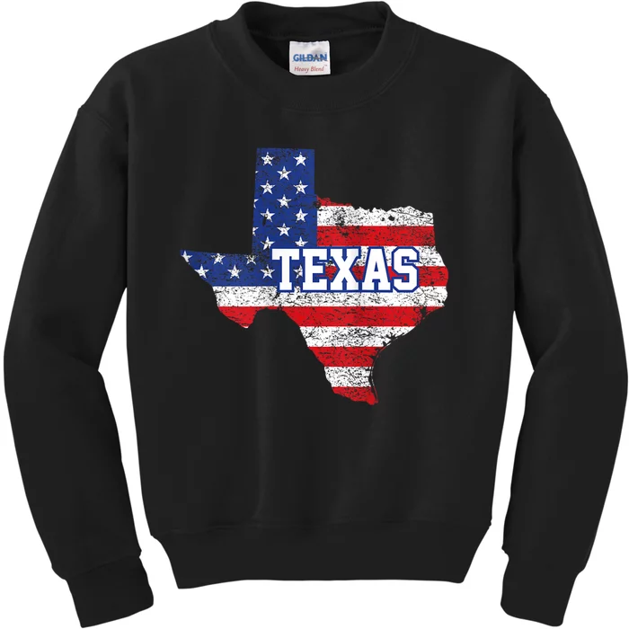 Vintage Athletic Tx Sports Us Flag Design Texas Kids Sweatshirt