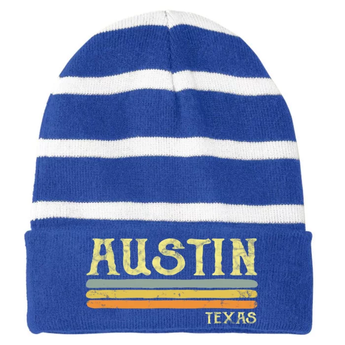 Vintage Austin Texas Tx Cute Gift Retro Love Gift Souvenir Striped Beanie with Solid Band