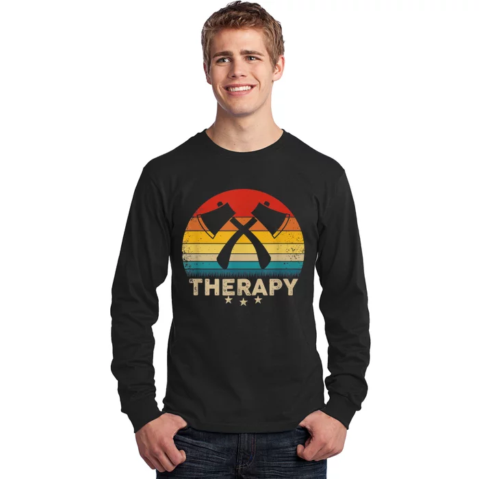 Vintage Axe Throwing Therapy Silhouette Retro Sunset Long Sleeve Shirt