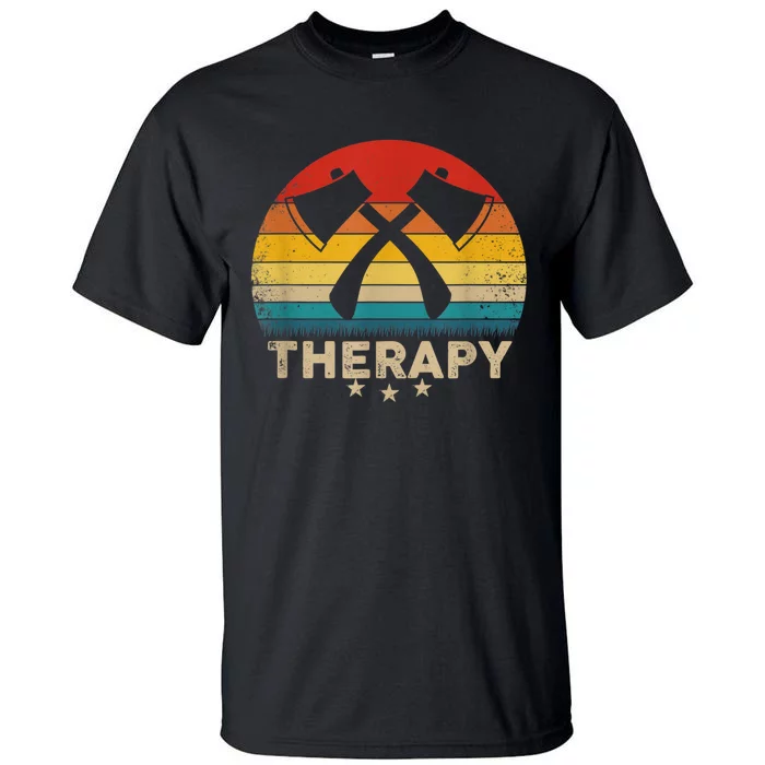 Vintage Axe Throwing Therapy Silhouette Retro Sunset Tall T-Shirt