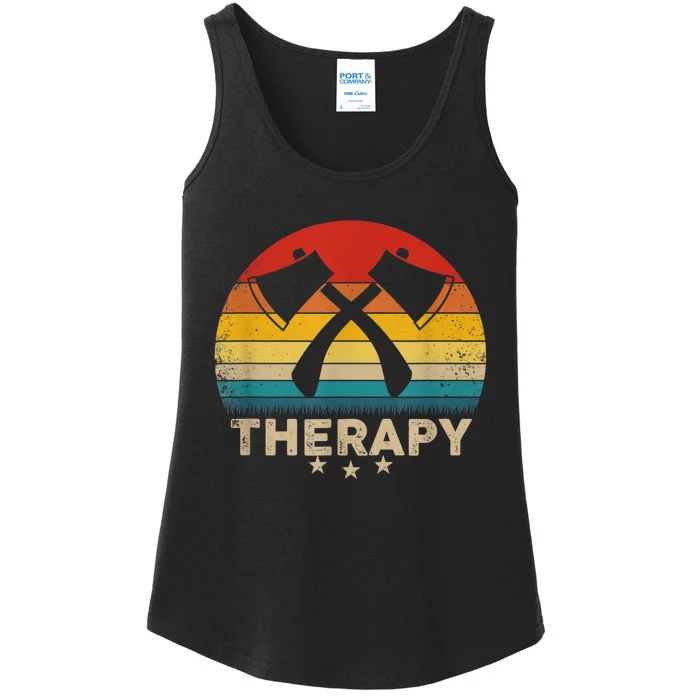 Vintage Axe Throwing Therapy Silhouette Retro Sunset Ladies Essential Tank