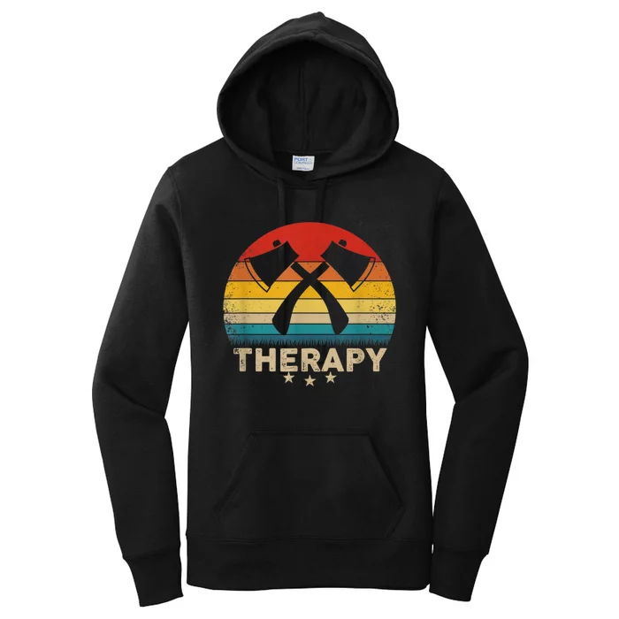 Vintage Axe Throwing Therapy Silhouette Retro Sunset Women's Pullover Hoodie