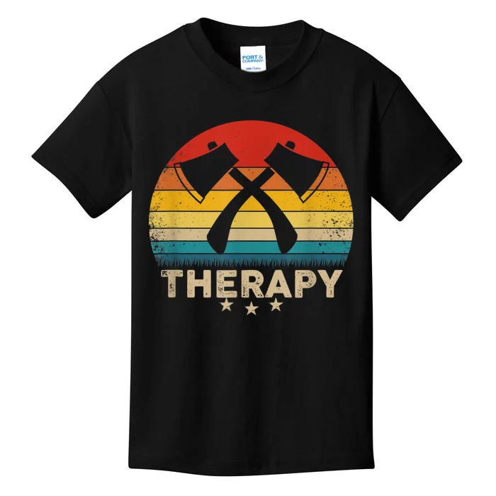 Vintage Axe Throwing Therapy Silhouette Retro Sunset Kids T-Shirt