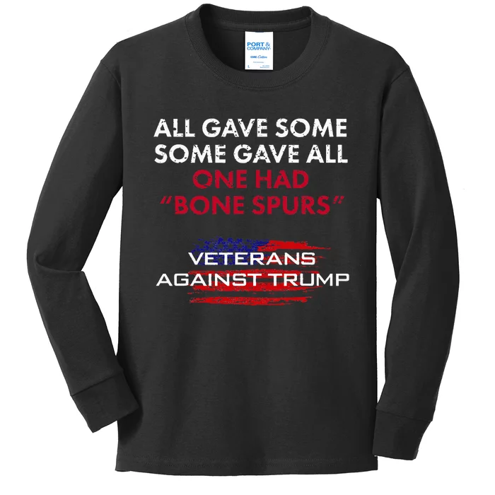 Veterans Anti Trump Draft Dodger Bone Spurs For Vets Kids Long Sleeve Shirt