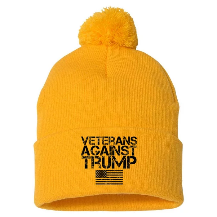 Veterans Against Trump Vintage Patriotic Flag Protest Pom Pom 12in Knit Beanie