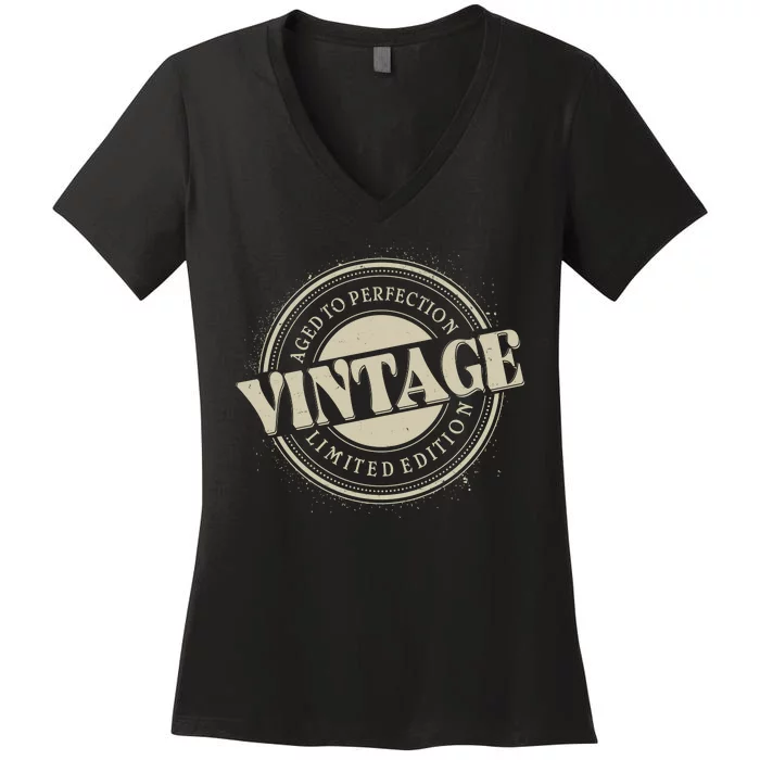 Vintage Age To Perfection Limited Edition Stamp Emblem Women's V-Neck T-Shirt