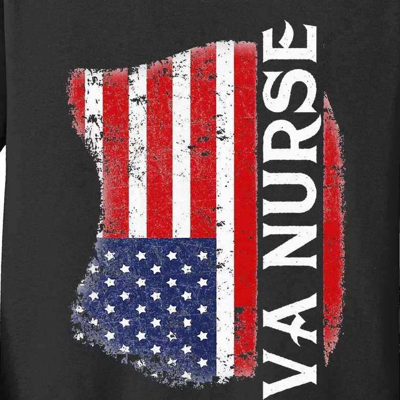 Veteran American USA Flag VA Nurse Kids Long Sleeve Shirt