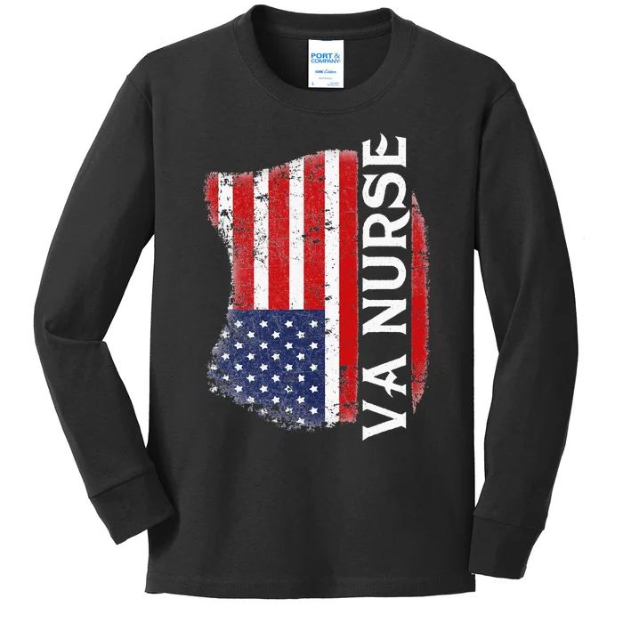 Veteran American USA Flag VA Nurse Kids Long Sleeve Shirt