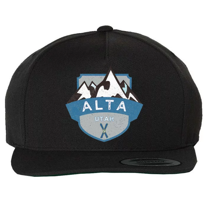 Vintage Alta Utah Illustration Retro Logo Ski Wool Snapback Cap