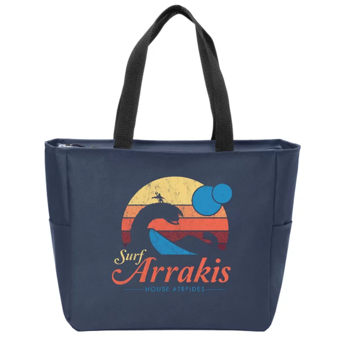 Visit Arrakis Vintage Distressed Surf Dune Sci Fi Zip Tote Bag