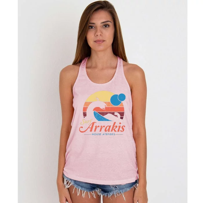 Visit Arrakis Vintage Distressed Surf Dune Sci Fi Women's Knotted Racerback Tank