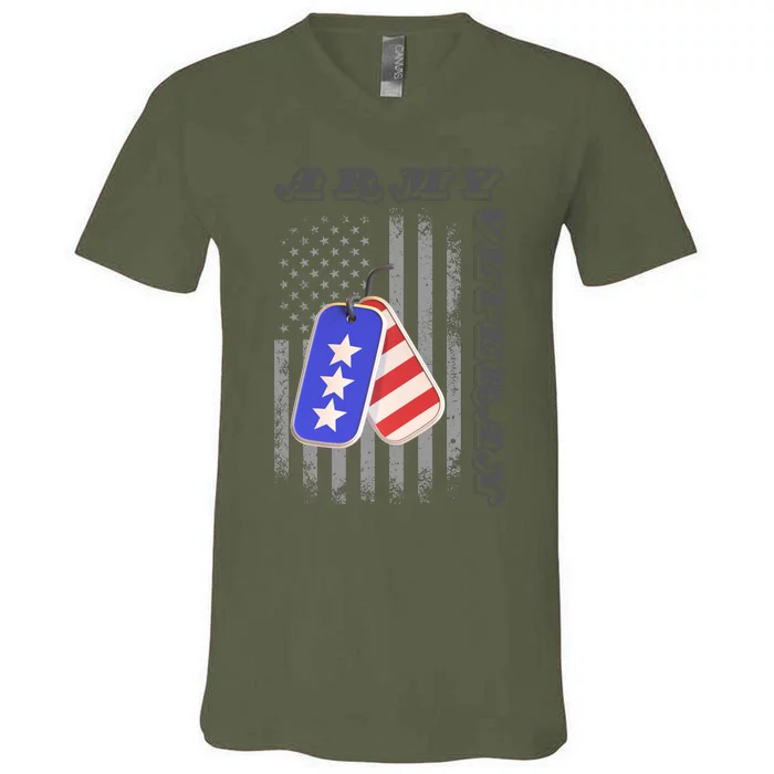 Vintage Army Veteran Day American Flag V-Neck T-Shirt