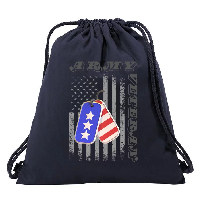 Vintage Army Veteran Day American Flag Drawstring Bag