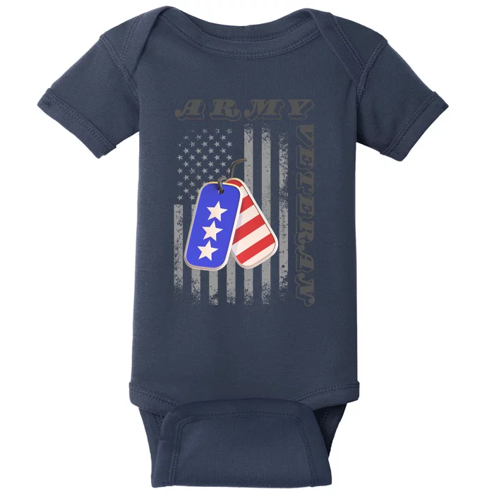 Vintage Army Veteran Day American Flag Baby Bodysuit