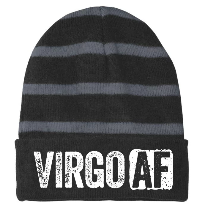 Virgo AF Virgo Zodiac Sign Gift Striped Beanie with Solid Band