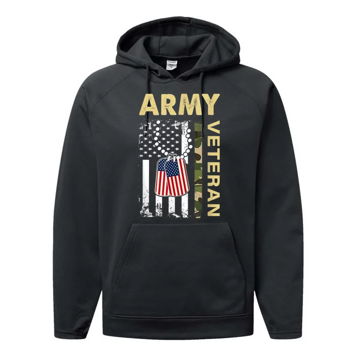 Vintage Army  Veteran Day American Flag Performance Fleece Hoodie