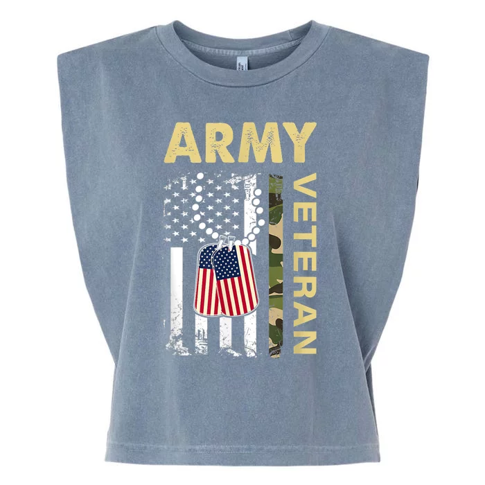 Vintage Army  Veteran Day American Flag Garment-Dyed Women's Muscle Tee