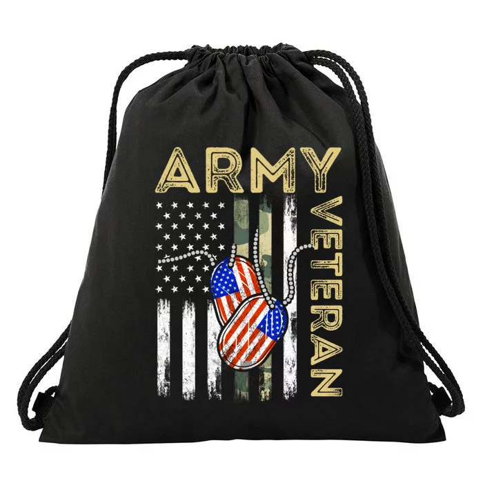 Vintage Army Veteran Day American Flag Drawstring Bag