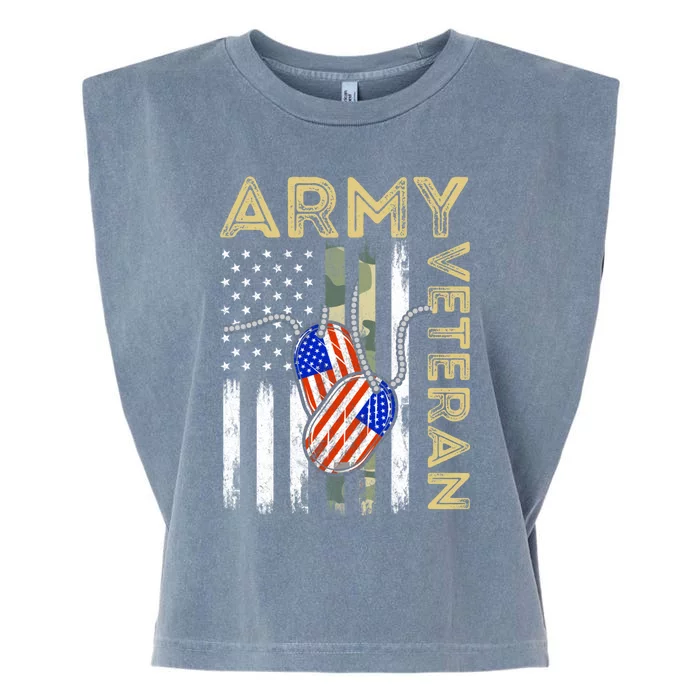 Vintage Army Veteran Day American Flag Garment-Dyed Women's Muscle Tee