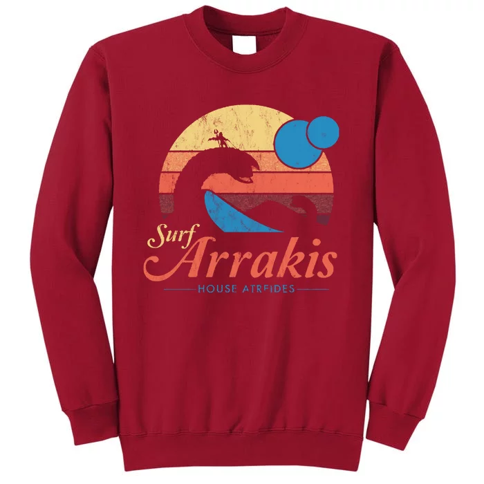 Visit Arrakis Vintage Distressed Surf Dune Sci Fi Tall Sweatshirt